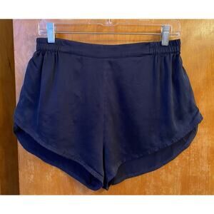 Lunya Navy Blue Washable 100% Silk Sleep Shorts Sz L Tulip Hem PJ pajama Lounge